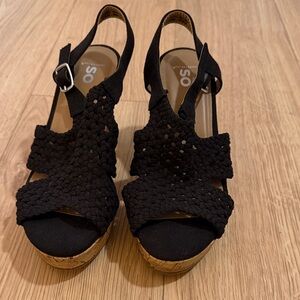 SO Black Woven Wedge Sandals